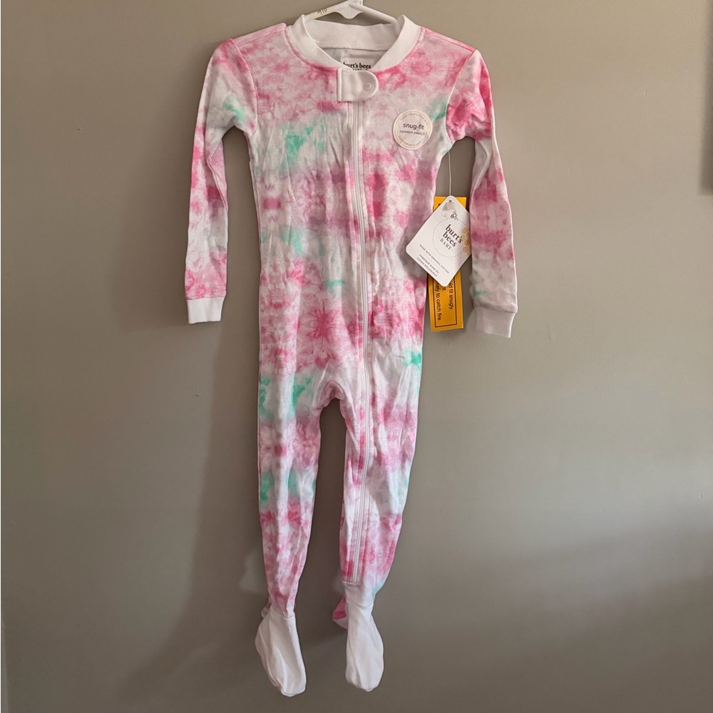 NEW Burt's Bees Pink and Green Tie-Dye Footed Sleeper - 18m
